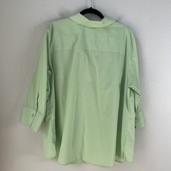 Foxcroft Shirt Womens 18W Green Wrinkle Free Button Up 3/4 Sleeve Shaped Blouse - Picture 9 of 10